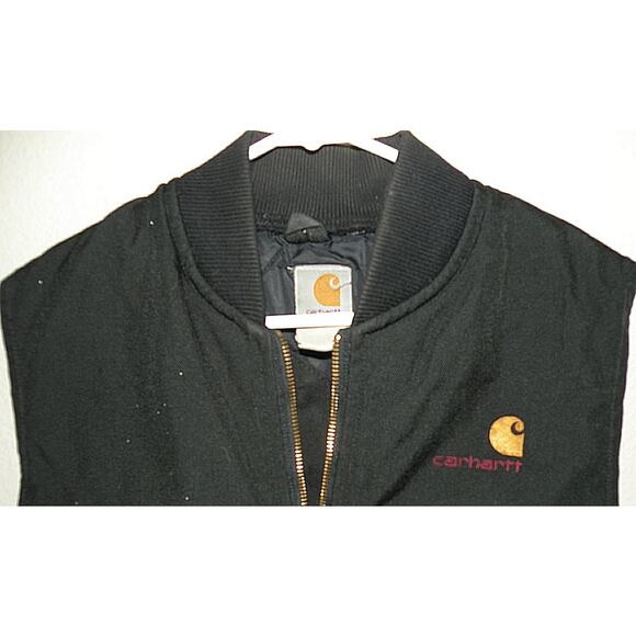 Carhartt WIP American Script Men’s Med Quilted Lined Canvas Vest Black Zip Front - Picture 2 of 4